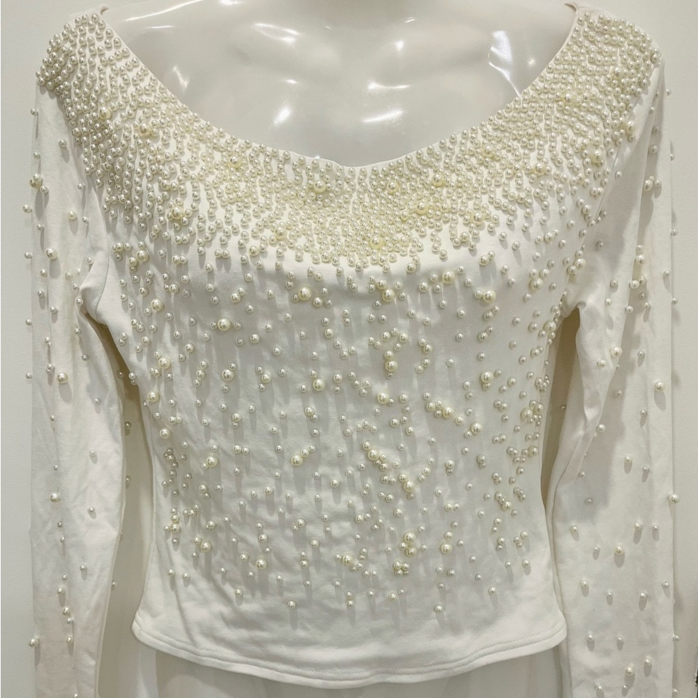 Elegant Pearl Embellished Ivory Top